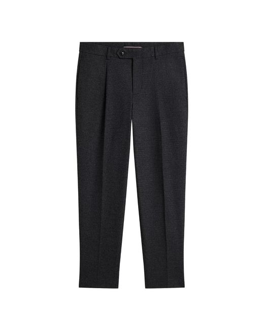 Tommy Hilfiger Black Pleated Micro-Check Tapered-Leg Tailored Trousers for men