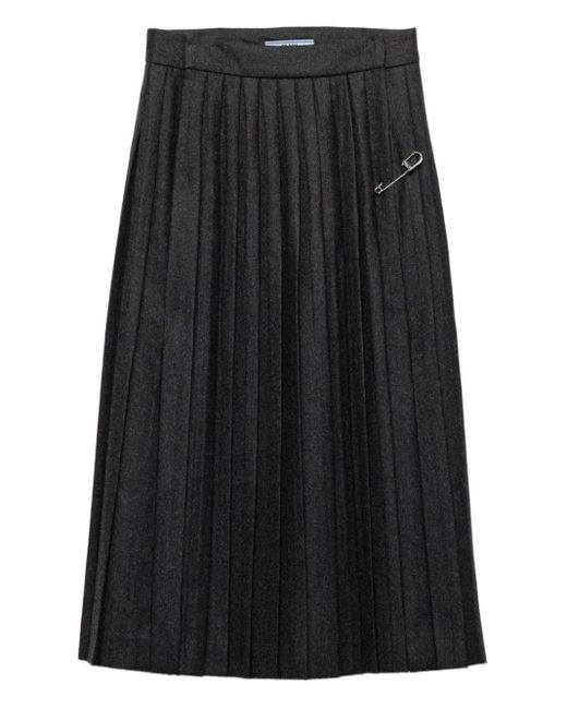 Prada Midi-Plooirok Met Veiligheidsspeld in het Black