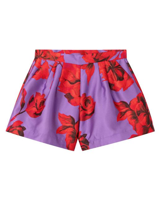AZ FACTORY Red Hibiscus Floral-print Shorts