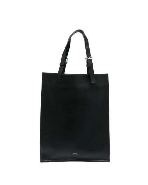 A.P.C. Black Logo-Print Buckled Tote Bag
