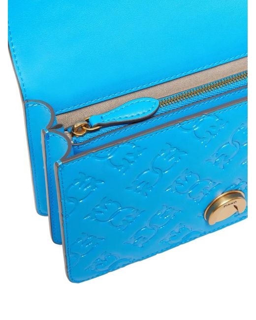Pinko Blue Love Birds Debossed Leather Cross Body Bag