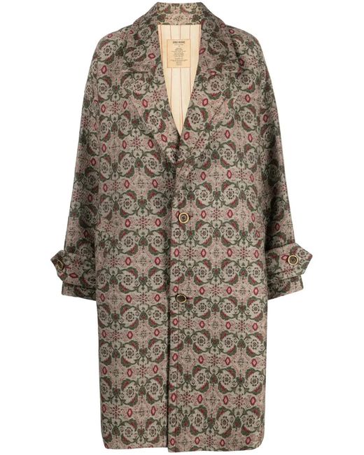 Uma Wang Brown Patterned-Jacquard Single-Breasted Coat