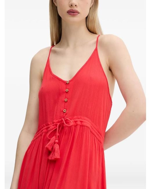 Rip Curl Red Tassel-Detail Button-Front Maxi Dress