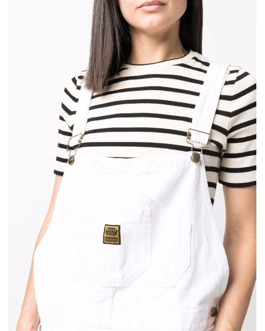 Washington DEE-CEE U.S.A. White Organic-Cotton Logo-Patch Dungarees
