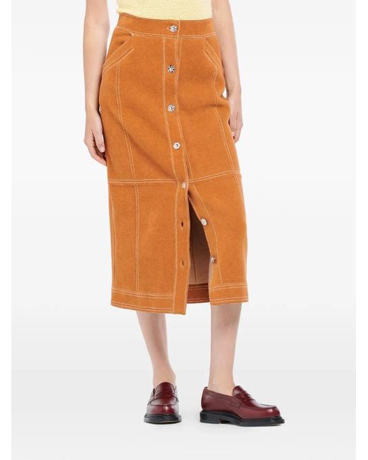 Barrie Orange Button-Fastening Midi Skirt