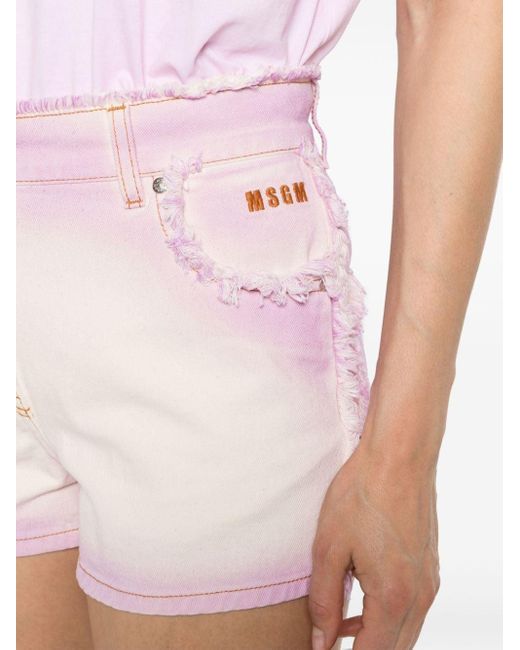 MSGM Pink Logo-embroidered Denim Shorts