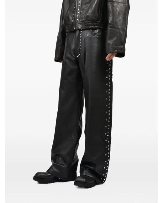 Earthling Collective Black David Stud-Embellished Leather Trousers for men