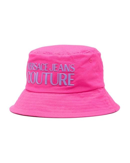 Versace Pink Rubberised-logo Cotton Bucket Hat
