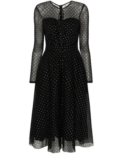 Nissa Black Glitter-dots Flared Midi Dress