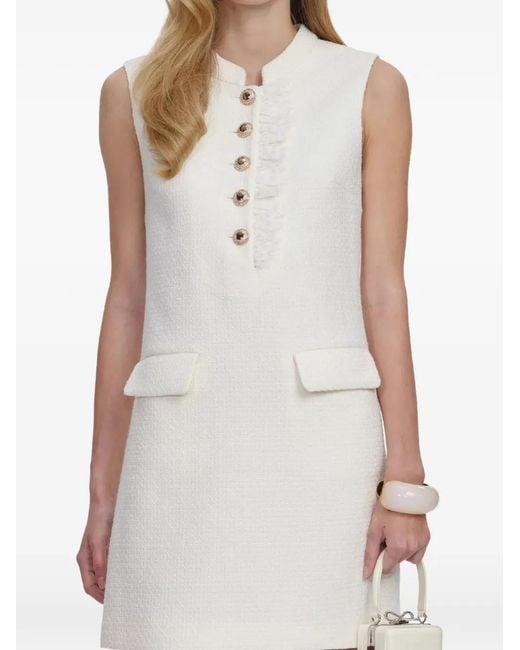 Self-Portrait White Lace-Trim Bouclé Mini Dress