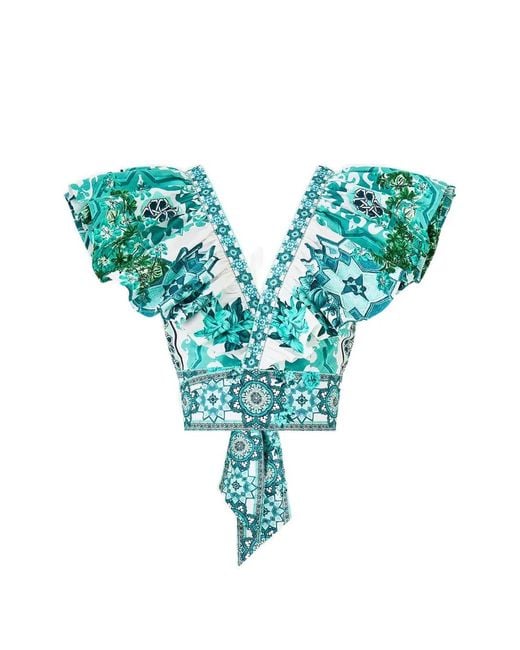Camilla Green Ruffled Crop Top