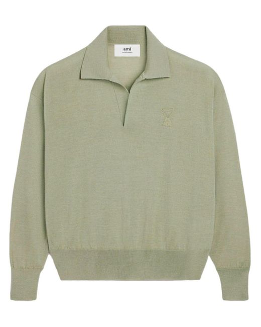 AMI Green Ami De Coeur Knitted Polo Shirt for men
