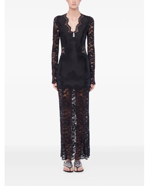 Rabanne Black Long-Sleeve Lace Maxi Dress