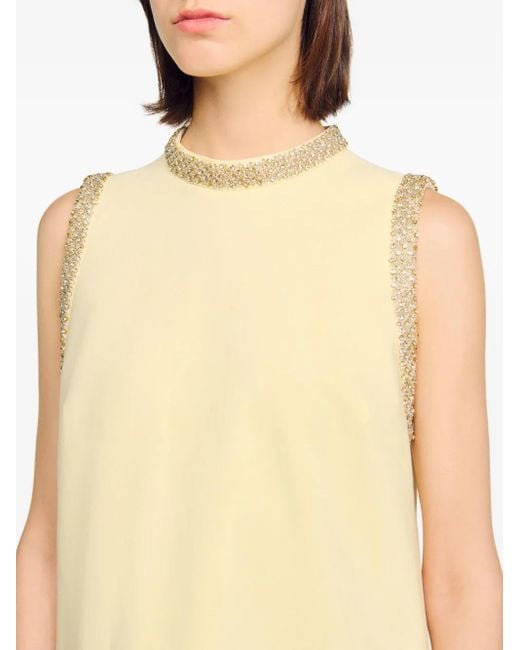 Sandro Natural Short Dress With Rhinestone Details