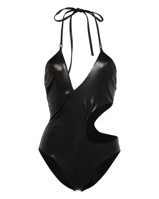 Versace Black Greca Cut-Out Halterneck Swimsuit