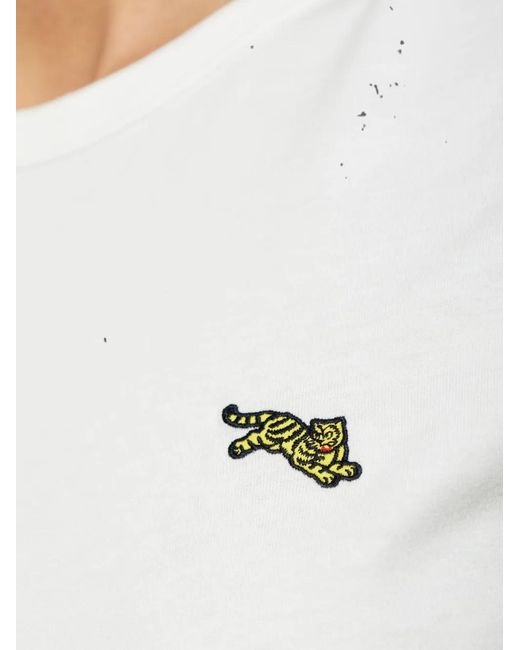 KENZO White Jumping Tiger-Embroidered T-Shirt