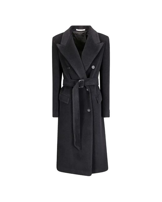 Tagliatore Black Belted Double-Breasted Coat