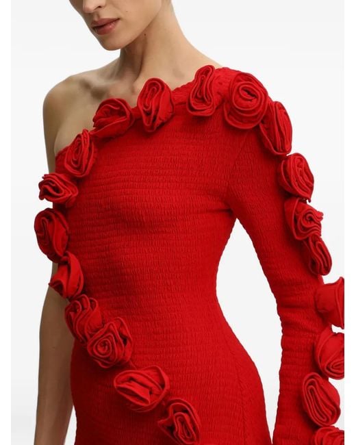 Farm Rio Red Rose-Appliqué One-Shoulder Mini Dress