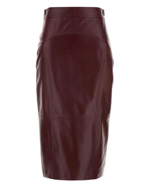 Max Mara Purple Leather Panel Midi Skirt