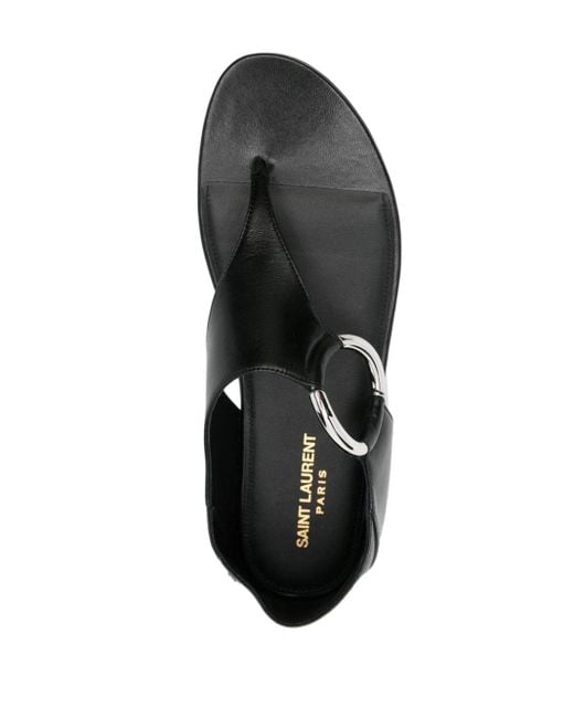 Saint Laurent Black Ring Leather Flat Sandals