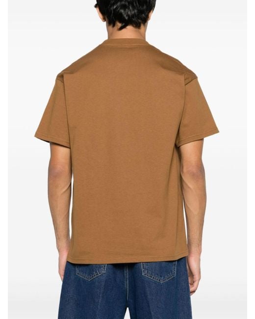 Carhartt Brown Logo-embroidered Cotton T-shirt for men