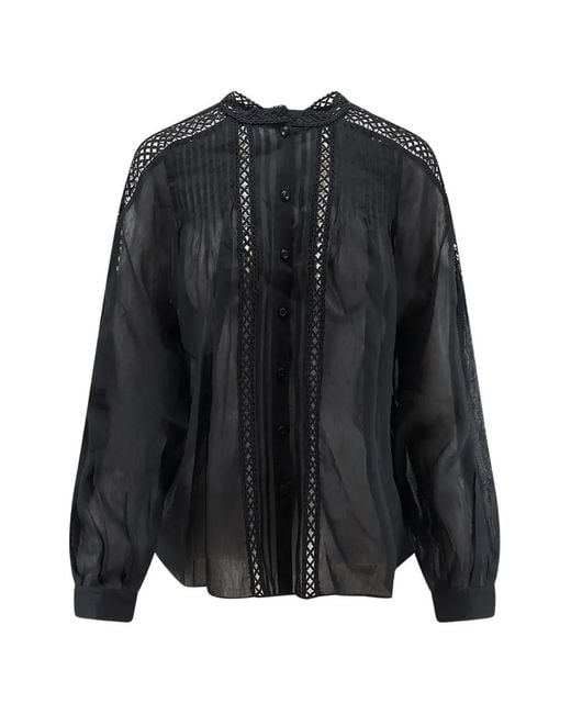 Isabel Marant Black Guipure-Lace Pintuck-Detail Shirt