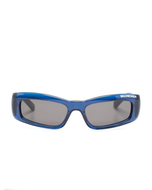Balenciaga Blue Logo-print Rectangle-frame Sunglasses