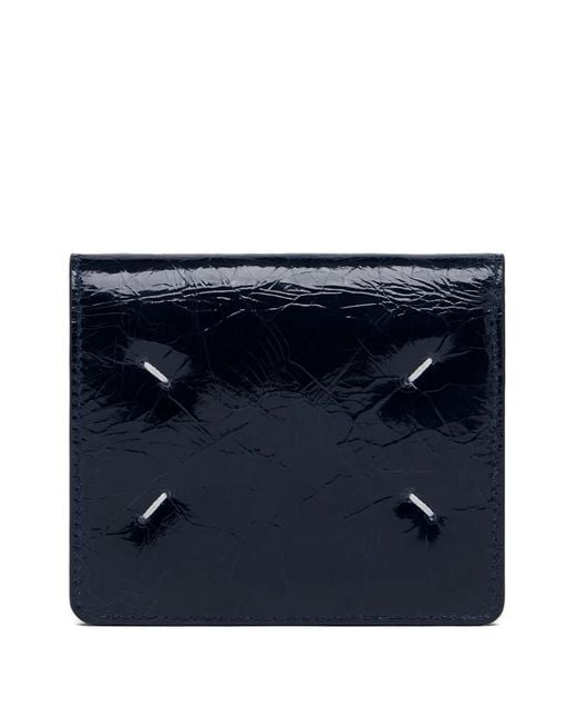 Maison Margiela Blue Four Stitches Crackled Leather Wallet