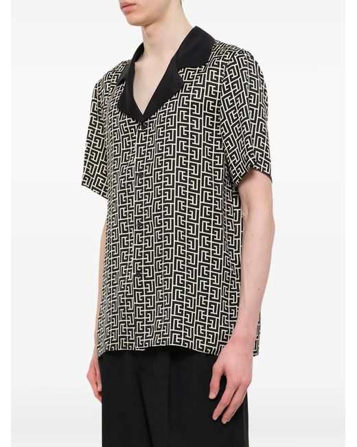 Balmain Black Monogram Short-Sleeve Shirt for men