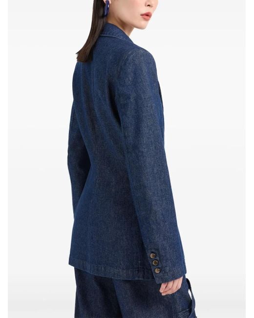 Emporio Armani Blue Notched Lapel Double-Breasted Denim Blazer