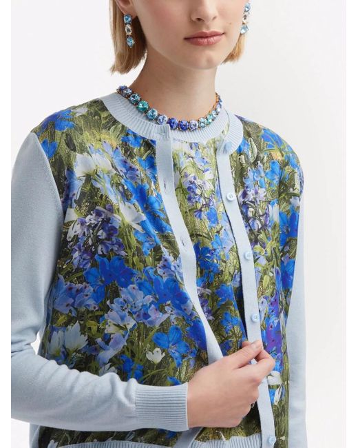 Oscar de la Renta Blue Watercolour-Print Cardigan