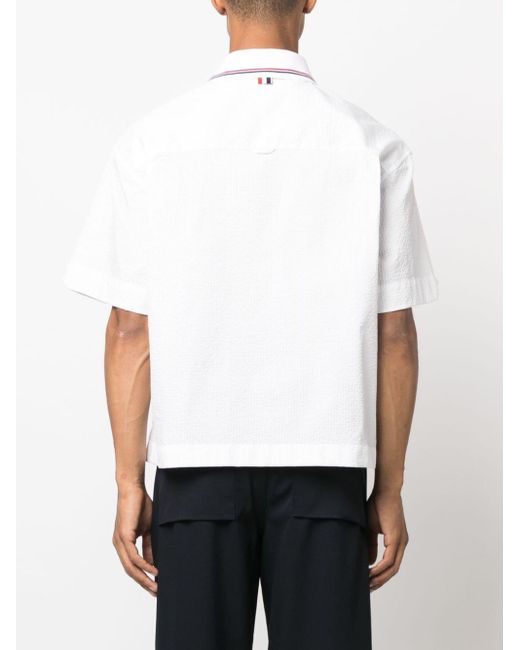 Thom Browne White Short-sleeve Seersucker Cotton Shirt for men