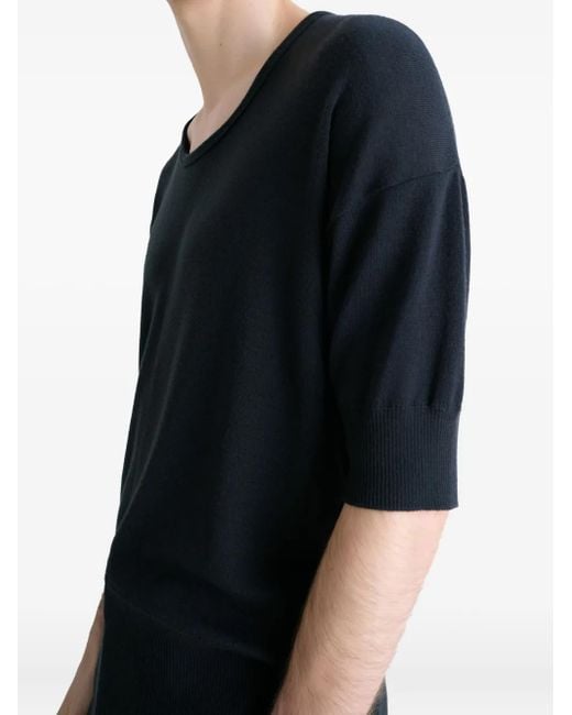 Lemaire Black Ribbed Short-Sleeve T-Shirt for men