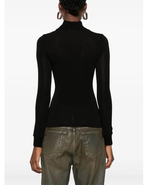Courreges Black Logo-Patch Roll-Neck Top