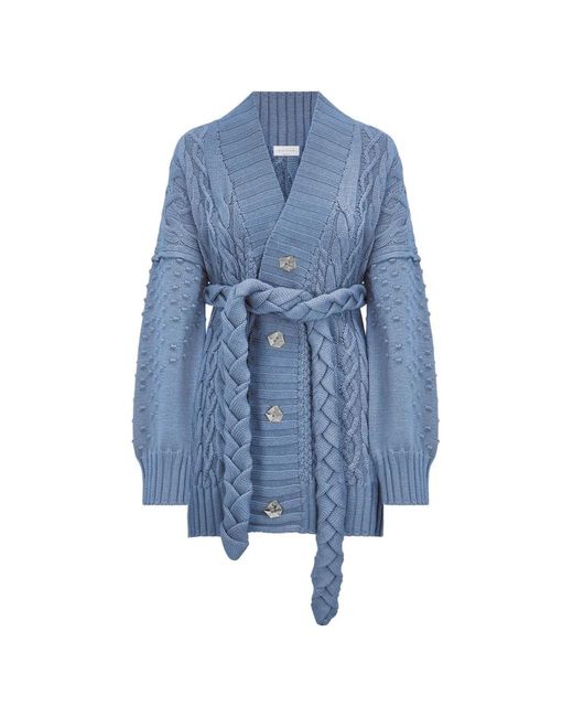 Violante Nessi Blue Tracey Cable-Knit Belted Cardigan