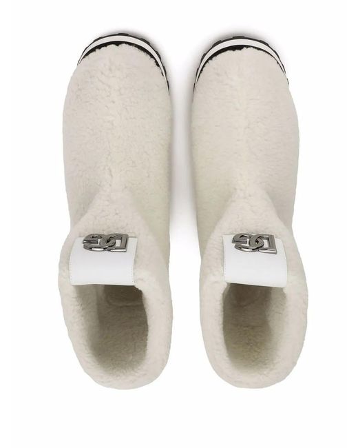 Dolce & Gabbana White Logo-Patch Ankle Boots for men