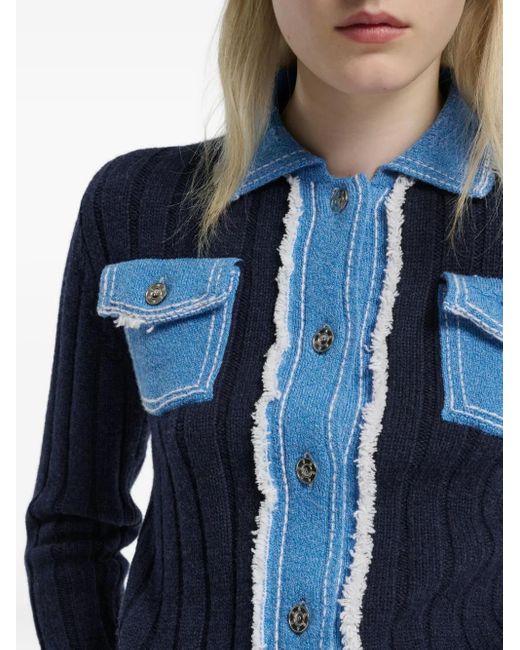 Barrie Blue Ribbed-Knit Denim-Effect Jacket