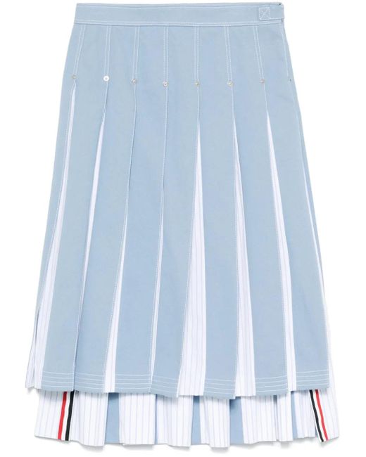 Thom Browne Blue Pleated Denim Midi Skirt