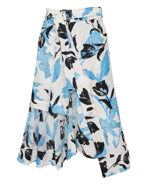 3.1 Phillip Lim Blue Floral Belted Midi Skirt
