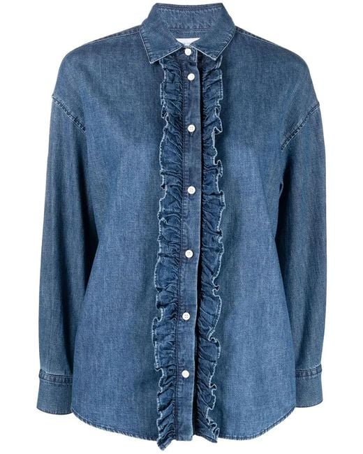 Jacob Cohen Blue Ruffle-Trim Detail Shirt
