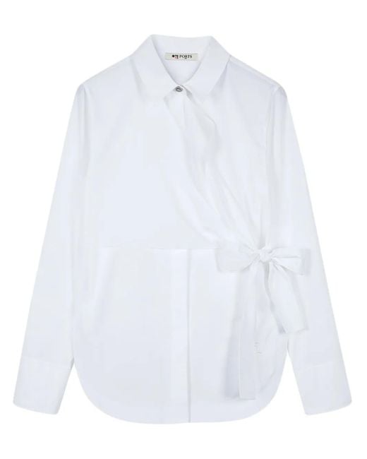 Ports 1961 White No.10 Signature Ribbon-Tie Wrap Shirt