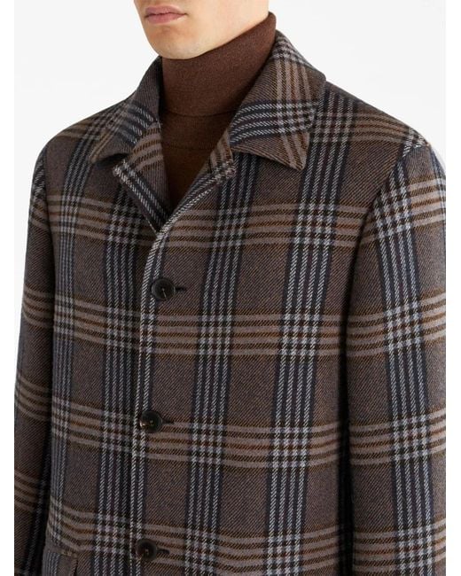 Etro Gray Plaid-Check Pattern Coat for men