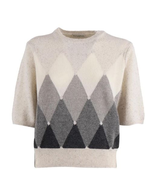 Ballantyne Gray Diamond-Pattern Wool Sweater
