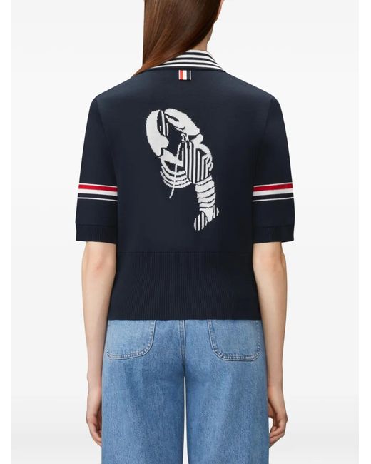 Thom Browne Blue Rwb Stripe Lobster-Jacquard Polo Shirt