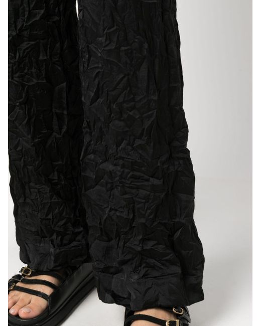 MM6 by Maison Martin Margiela Black Drawstring-waist Crinkled Straight Trousers