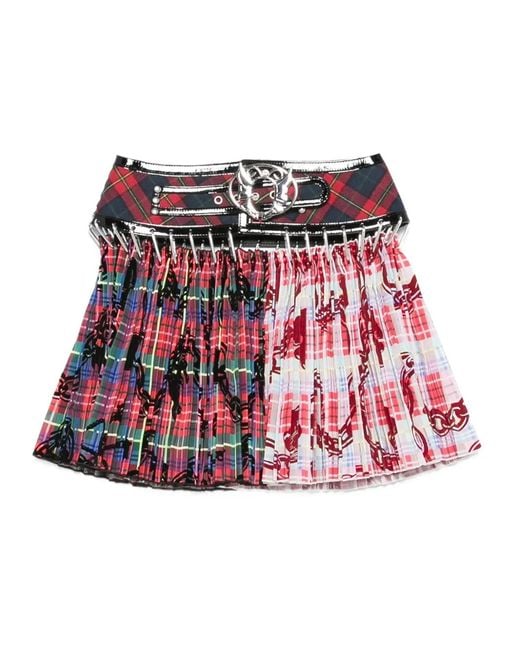 Chopova Lowena Red Pleated Carabiner Skirt
