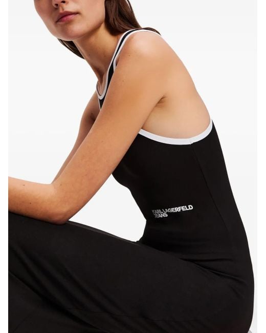 Karl Lagerfeld Black Contrast-Trim Sleeveless Midi Dress