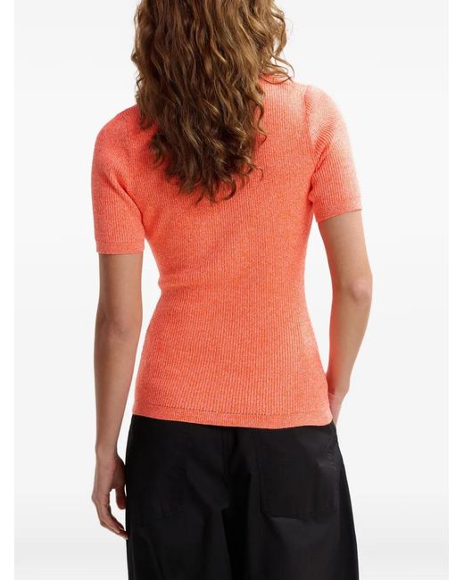 Essentiel Antwerp Orange Button-Placket Polo Top