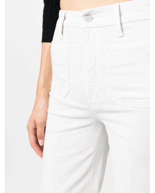 Mother White Flared Cotton Trousers