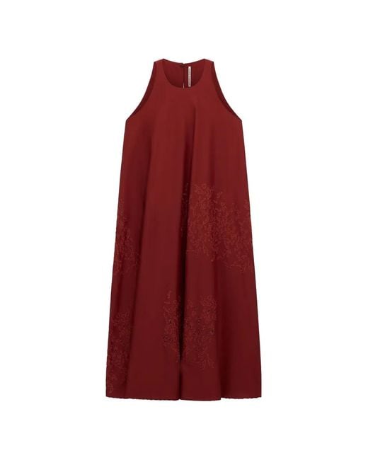 Liviana Conti Red Selma Floral Embroidery Midi Dress